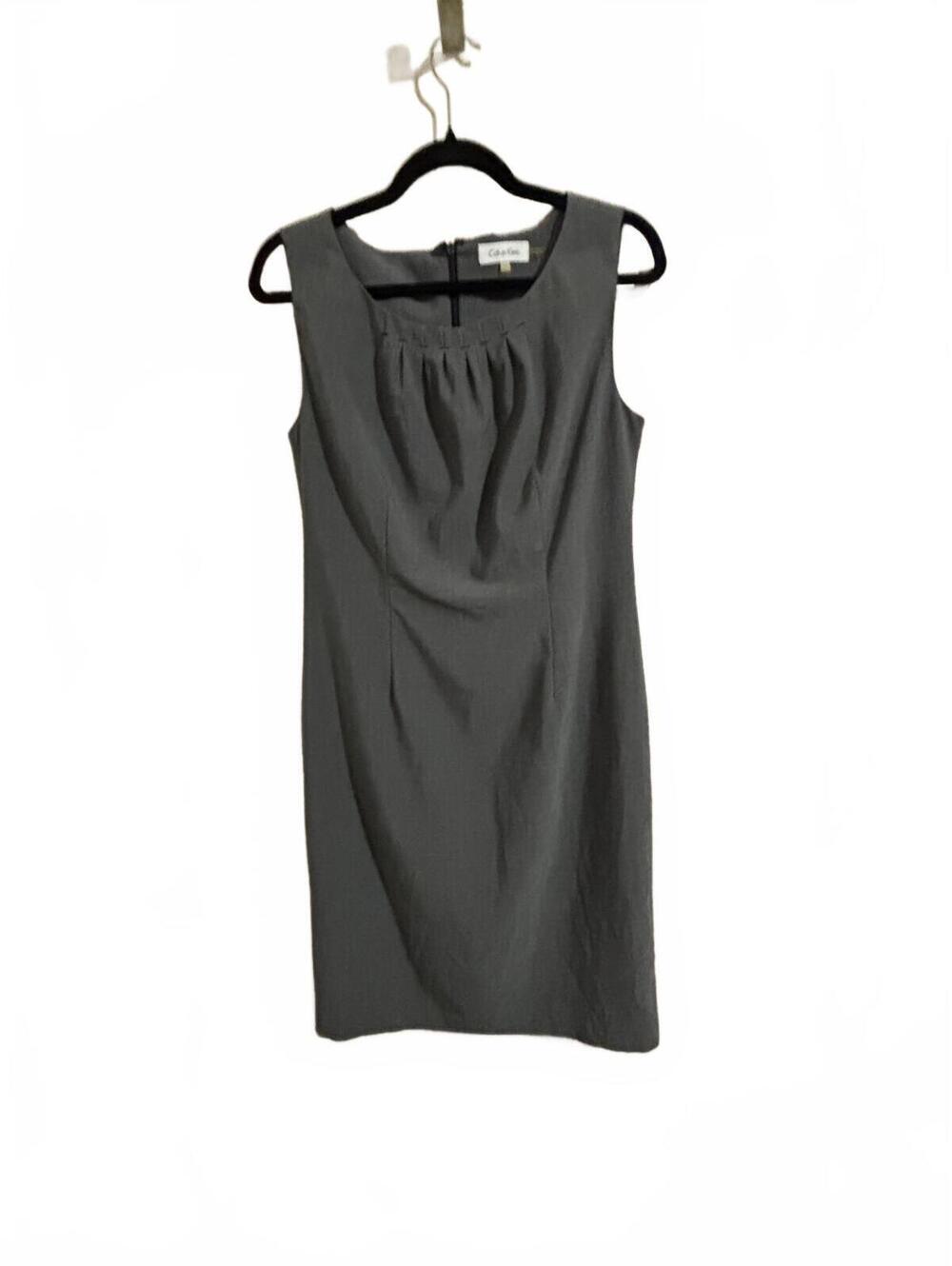 Minimalist Career Calvin Klein Charcoal Pleated High Neck Sheath Dress Size 6